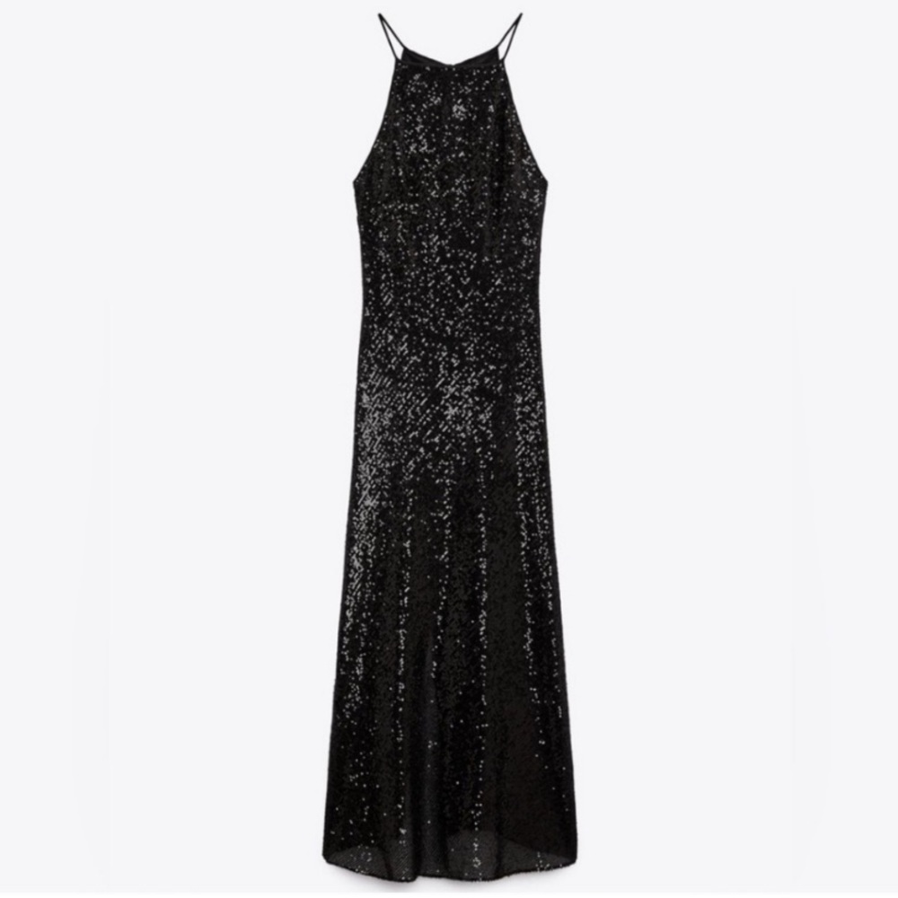 Zara * sequin long dress gown black midi maxi, S - Picture 2 of 9
